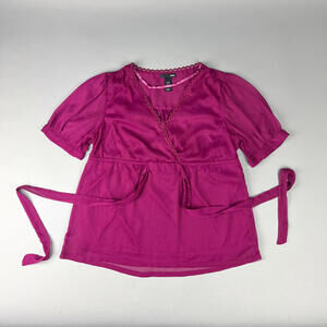 Y2K Babydoll Top, Women's Fuchsia Pink Blouse with Tie Waist
